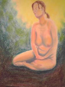 The same model in a different pose, in pastel