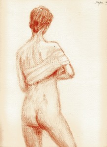 Years ago, at a nude model drawing session ---